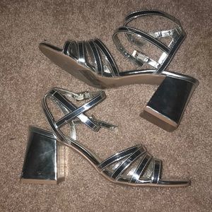 Forever 21 metallic silver chunky heels